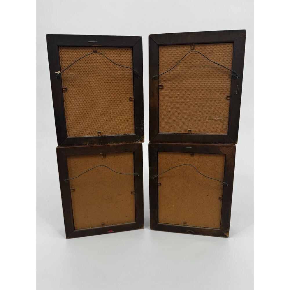 Lockhardt Floral Prints Vintage Wooden Framed Set of 4 Small Artworks 5x6 Each - Picture 2 of 10